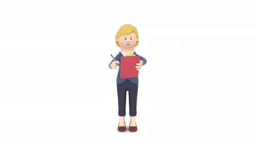 Animated Businesswoman 3D Character Taking Notes On Clipboard