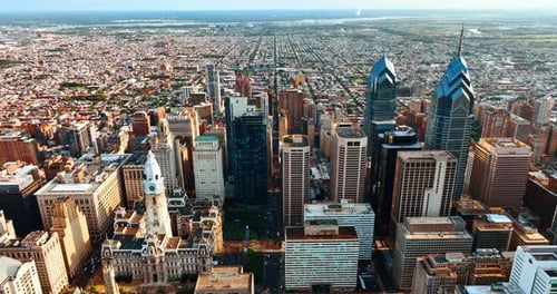 Eye-catching scenery of a big city from top. Beautiful daytime panorama of Philadelphia, USA.