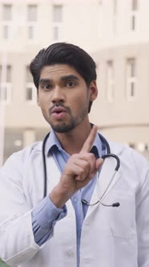 Doctor Warns with Finger Gesture Outdoors