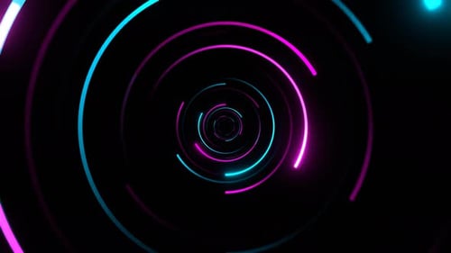 Pink And Cyan Neon Circles In Mirror Tunnel Background Vj Loop In 4K