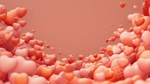 Soft Pink and Orange 3D Hearts Floating Loop