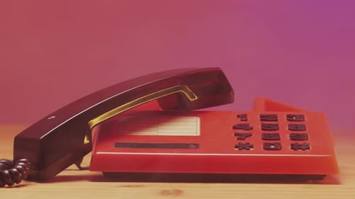 Red Retro Vintage Phone Telephone Ringing Off on Table Close Up Macro 90s Mobile Retro Smartphone