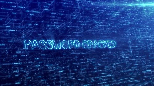 Un mot de passe fissuré est révélé sur un réseau technologique futuriste bleu avec fond de cyberespace HD