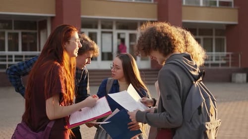 Student Discussing Exam Results Near School