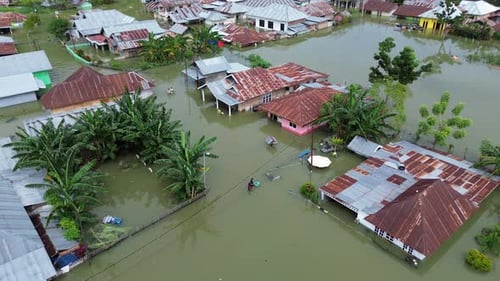 Aerial view of flooded area in Tualango village, Gorontalo, Indonesia