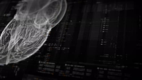 Futuristic 3D Human Heart Scan with Digital Data Display