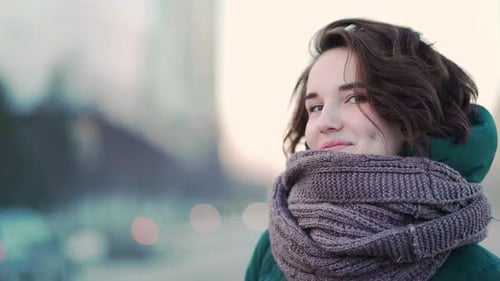 Smiling Woman with Scarf Outdoors