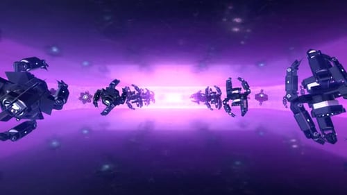 Futuristic Orb Technology Moving Through Abstract Purple Tunnel