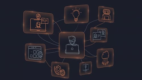 Infographics Depicting a Developer Managing Software Projects and AI Systems