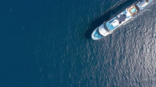 Cruise Ship sail in blue water,Aerial Top down view
