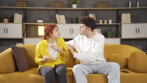 Young Couple Arguing on Sofa