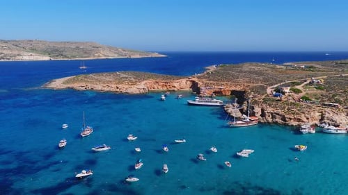 Aerial View of Blue Lagoon on Comino Island Malta in Summer