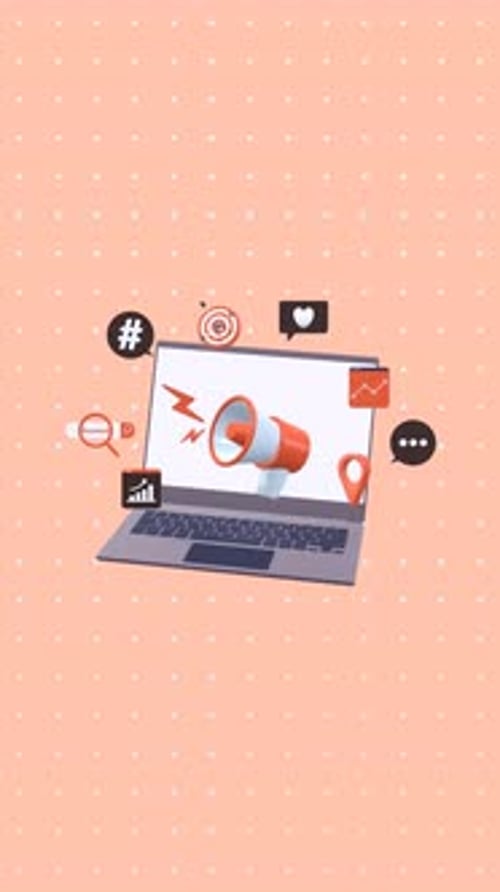 Vertical Animation Of A Digital Marketing Strategy Showing SEO Optimization And Data Analysis.