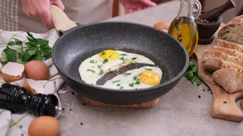 Frying Sunny Side Up Eggs for Breakfast