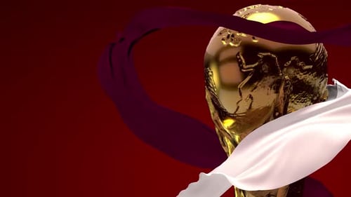Golden World Cup Trophy with Flowing Fabric Animation