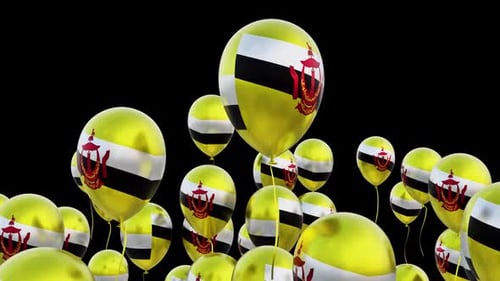 Brunei Flag Balloons Floating Up For Celebrations Background