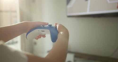 Person Playing Video Game with Controller
