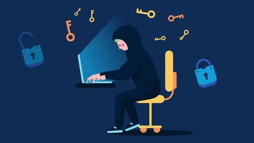 Hacker con computadora portátil robando contraseñas y robando datos confidenciales