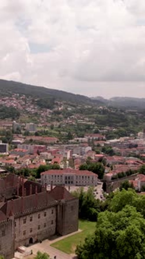 Fly Above City of Guimarães Vertical View