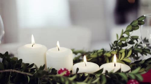 Festive Candlelight Christmas Table Decoration with Greenery