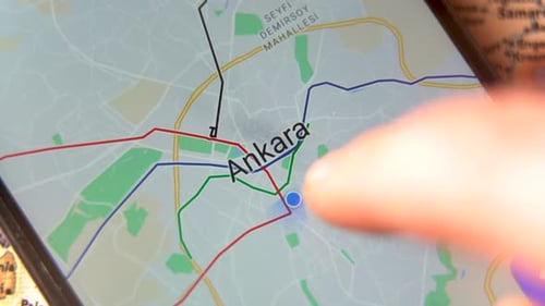 Ankara, Turkey location on digital map displayed on smartphone 4K
