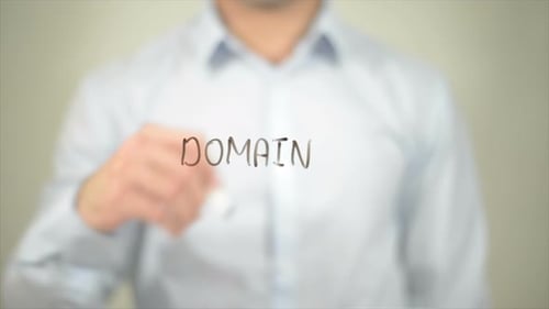 Domain Man Writing on Transparent Screen