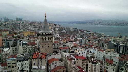Istanbul/Turkey circa 2023: near the Galata Tower towards the Bosphorus Strait