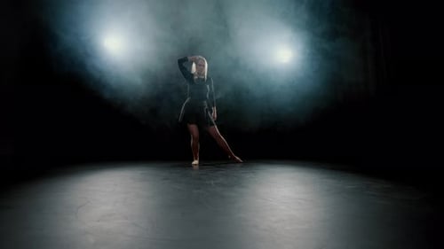 Contemporary Dance Performance Blonde Woman Dancing in Darkness Slow Motion Beautiful Slender Woman