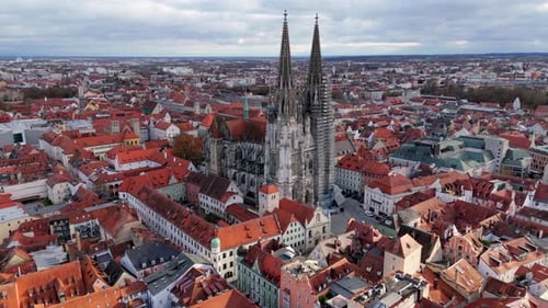 Stunning Aerial View of the Beautiful City of Regensburg Located in Bavaria Germany