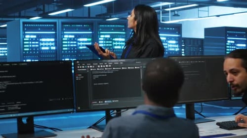 Supervisor Doing Inspection in Server Hub Monitoring Energy Consumption