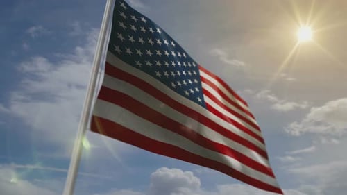 American Flag Waving Proudly in Sunny Sky