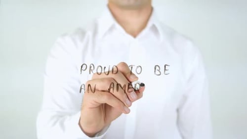 Proud to Be an American, Man Writing on Glass
