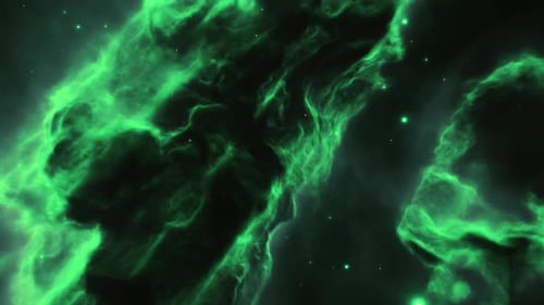 Grüne Dunkelheit fliegt bis zum Helixnebelauge im Weltraum, Sterne fliegen hinein, um im Zent ein flackerndes Licht zu erzeugen