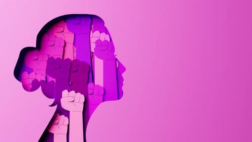 Empowerment Concept: Animated Fists in Woman's Profile