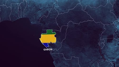 Gabon Map Outline Reveal with Flag Fill Animation