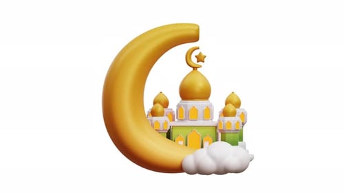 3d Animation Mosque Moon Star Islamic Ramadhan Eid