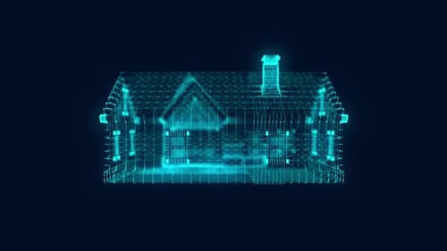 Digital Wireframe House Hologram Rotation