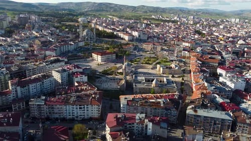 Aerial view of Sivas historical city center 4K