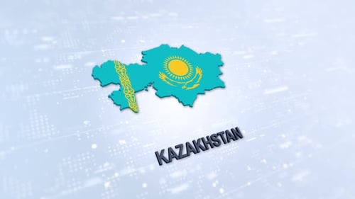 Kazakhstan Map and Flag Reveal on Digital Background