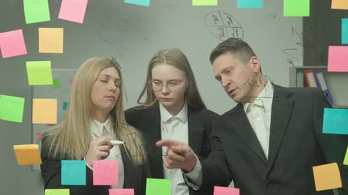 Portrait of Corporate Leader in Office Planning Project on Notes Business Colleagues Discussing