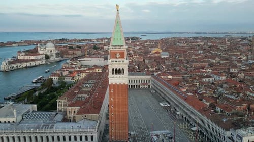 Venice City Aerial View of St Mark's Square Basilica and Doge's Palace Italy