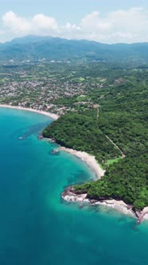 Aerial View Of Unspoiled Beach at Lo De Marcos, Coastline On The Riviera Nayarit, Mexico