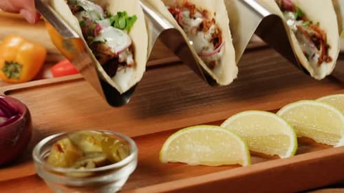 Delicious Tacos with Limes on a Platter