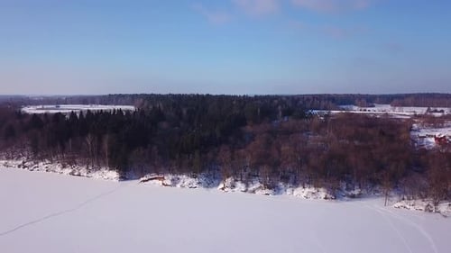 Flight Over A Winter River And A Holiday Village 02