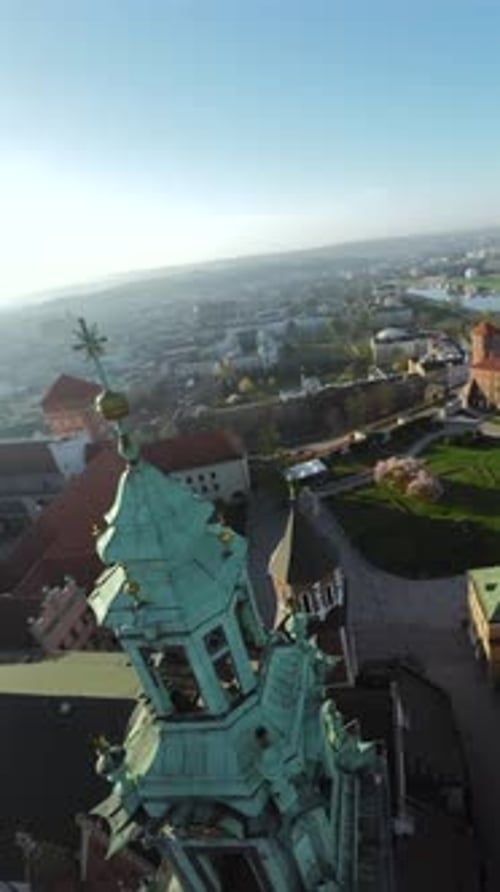 Agile Flight Around the Wawel Royal Castle Early Morning at Dawn Krakow Poland