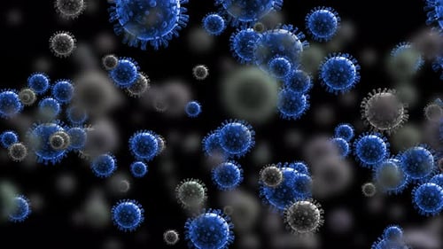 Animated 3D Microscopic Virus Particles Floating in Dark Space