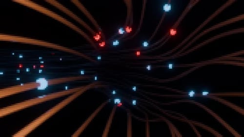 Abstract Digital Network Tunnel with Glowing Data in Seamless Loop