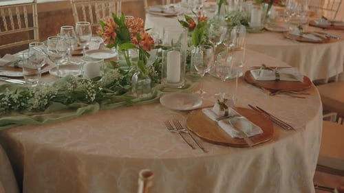 Elegant Wedding Reception Table with Floral Decorations