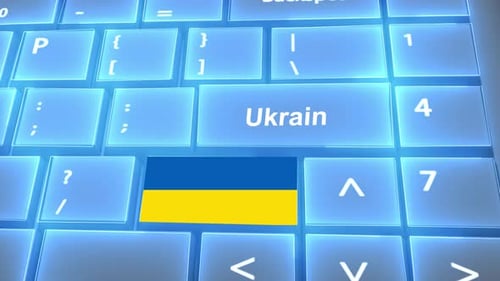 Flag of Ukrain on the Buttons on Keyboard With Country Name