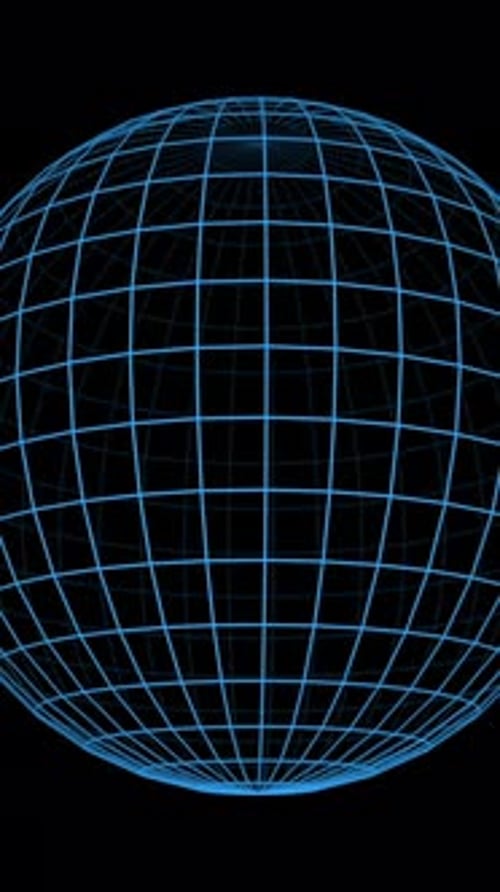 A Stunning 3D Blue Grid Sphere Displayed Prominently Against a Striking Black Background